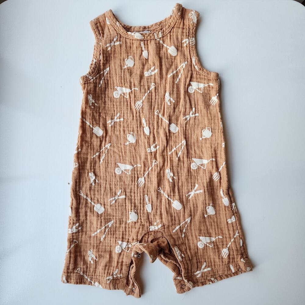 Cotton Kids Brown Muslin Romper with White Garden Print